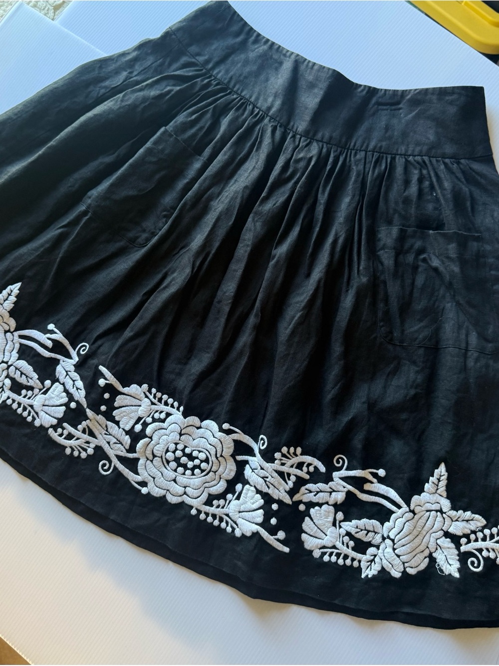 Karen Kane Black Circle Skirt with White Floral Embroidery
